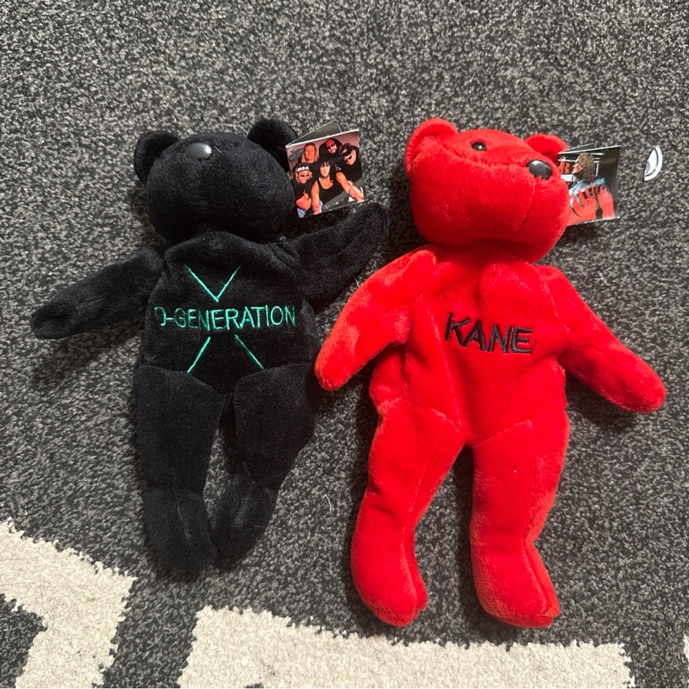 Wrestling Themed Plush Bear Set - Black and Red lot two
